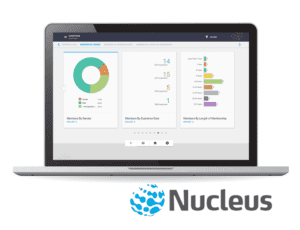 laptop with data and Nucleus logo